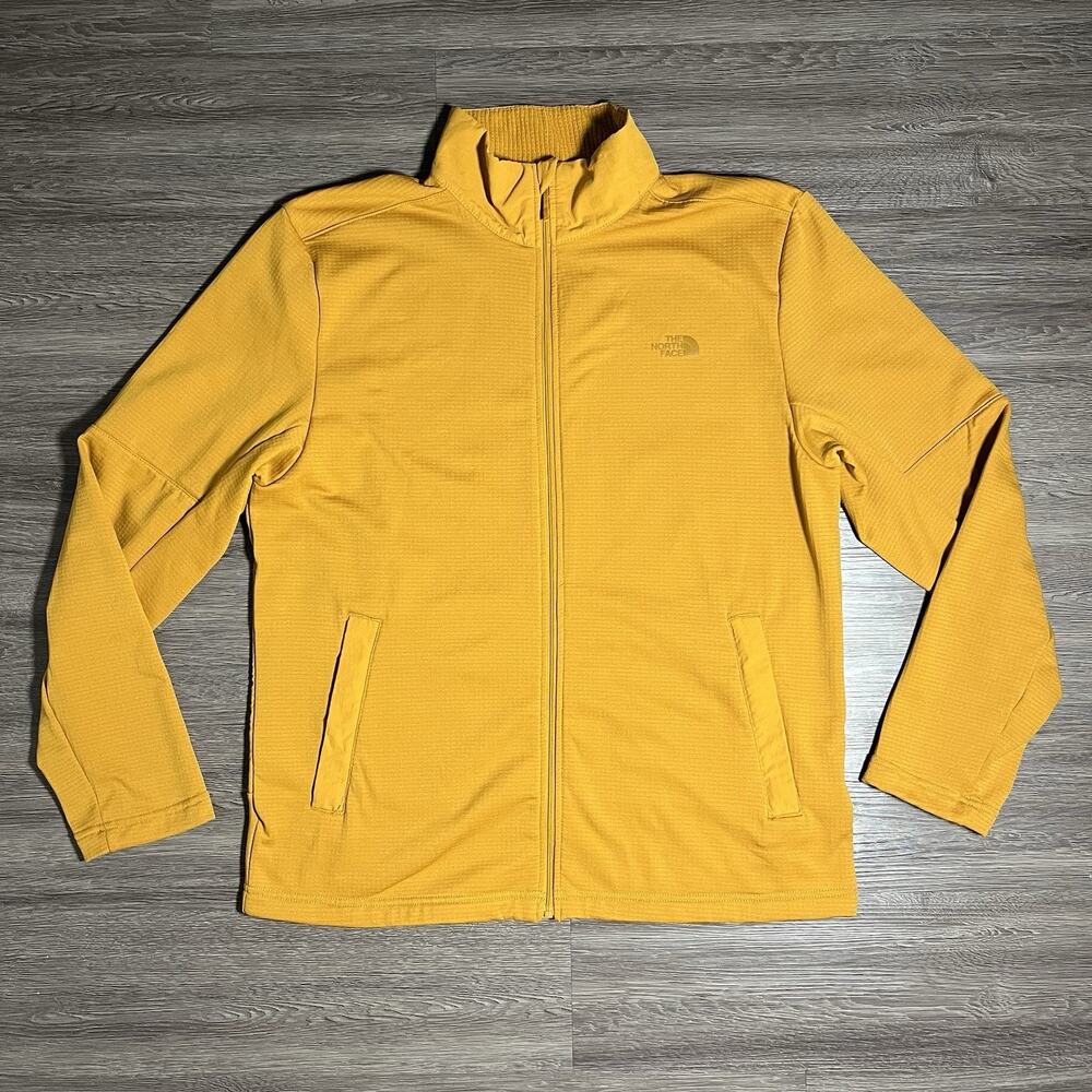 The North Face Wayroute Full Zip Jacket Men's M Citrine Yellow Waffle Fleece EUC